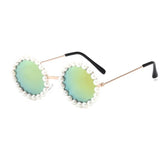 Round Pearls Kids Sunglasses - Pearl and metal frame - Yellow