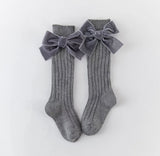 Velvet Bow Knee High Socks - Dark Gray