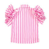 Lewis Top by MOQUE - pink vertical stripe top - Button up with ruffles on sleeves - back