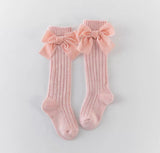 Velvet Bow Knee High Socks - Pink
