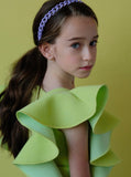 Jasmine Dress by MOQUE - neon green dress with ruffles on sleeves