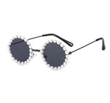 Round Pearls Kids Sunglasses - Pearl and metal frame - White Pearls, Black Frame