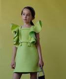 Jasmine Dress by MOQUE - neon green dress with ruffles on sleeves