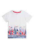 Boater T-shirt - white t-shirt for kids with blue and red sailboat print