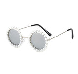 Round Pearls Kids Sunglasses - Pearl and metal frame - White