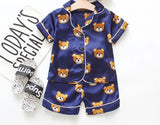 Bear Silk Pajamas - Blue Silk pajamas with comfortable shorts
