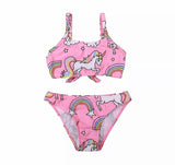 Unicorn Two-piece Pink Swimsuit for Toddlers - Unicorns and rainbows print
