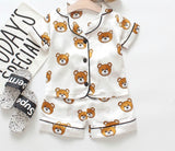 Bear Pajamas - White Silk pajamas with comfortable shorts